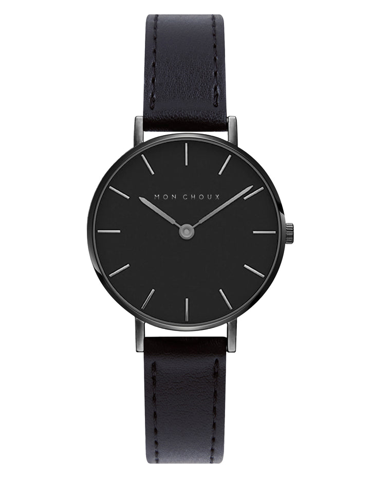 L'ESSENTIAL - MATTE BLACK WATCH - NOIR VEGAN LEATHER | GRAPE