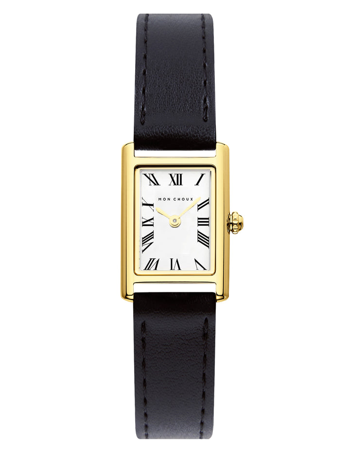 RENDEZVOUS - GOLD STAINLESS STEEL WATCH - NOIR VEGAN LEATHER | GRAPE